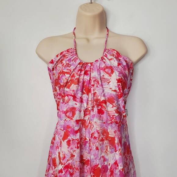 Tuckernuck Hyacinth House Fuschia Brushstrokes Aurora Halter Midi Dress Size XL - Picture 4 of 12